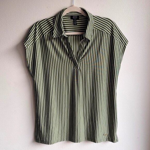 Jones New York Non-Iron Green Striped Blouse - Size M/L - Picture 1 of 11